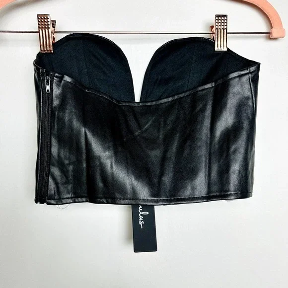 Lulus NWT Fierce Favorite Vegan Leather Strapless Bustier Crop Top Black Medium - Picture 3 of 6